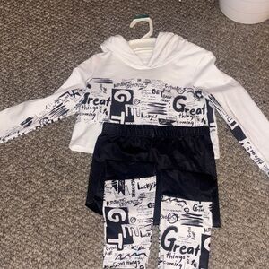 White and Black Graphic Hoodie and Leggings Set